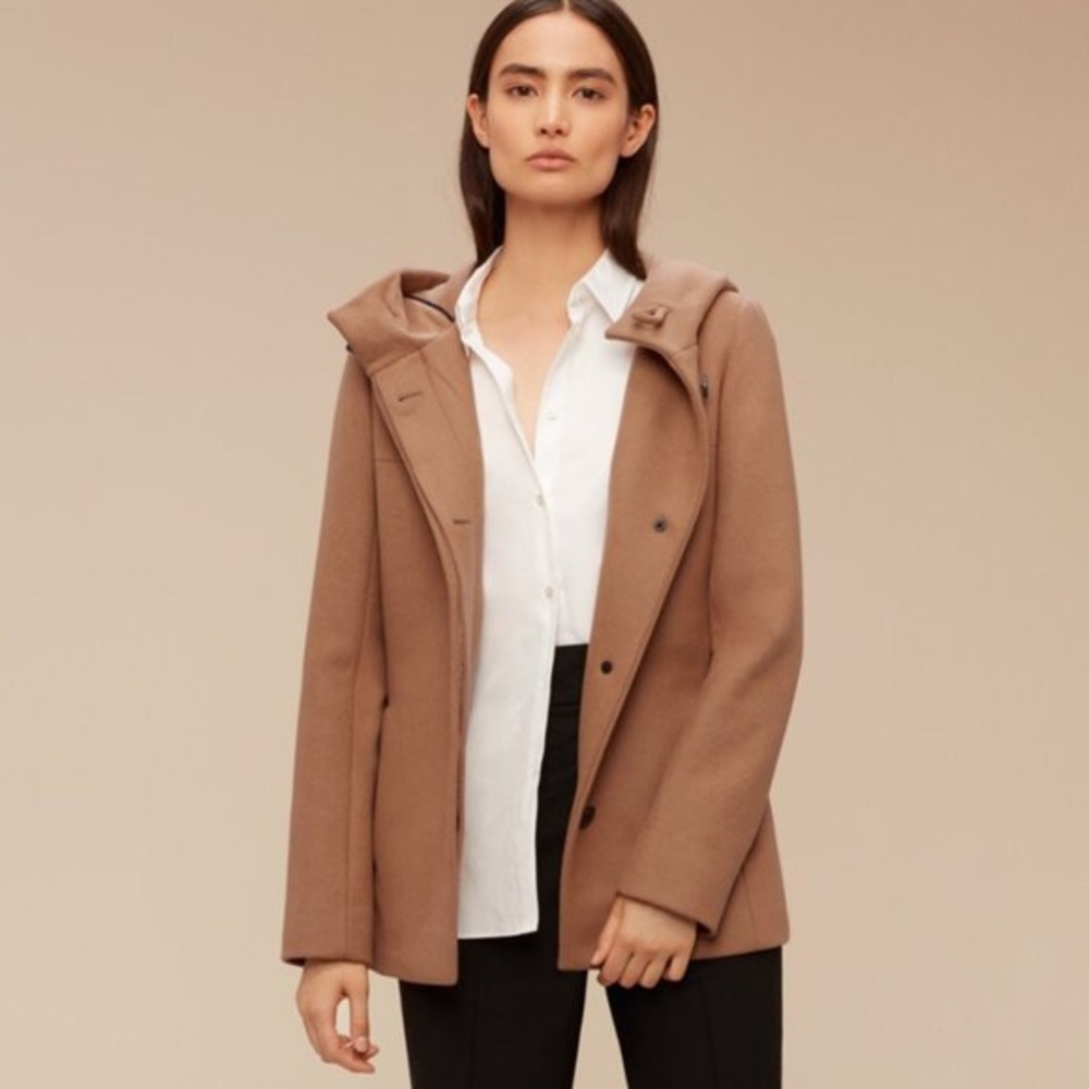 Aritzia Babaton Atelier tan camel hooded wool jacket